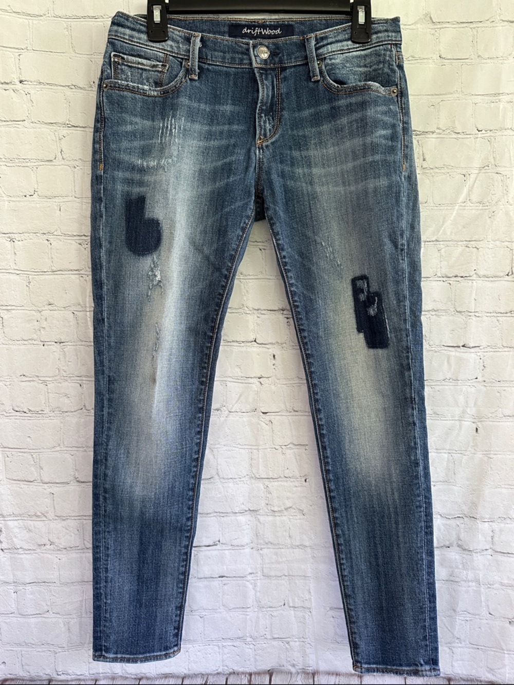 DRIFTWOOD  Washed Blue Skinny Jeans with Patch Accents size 28